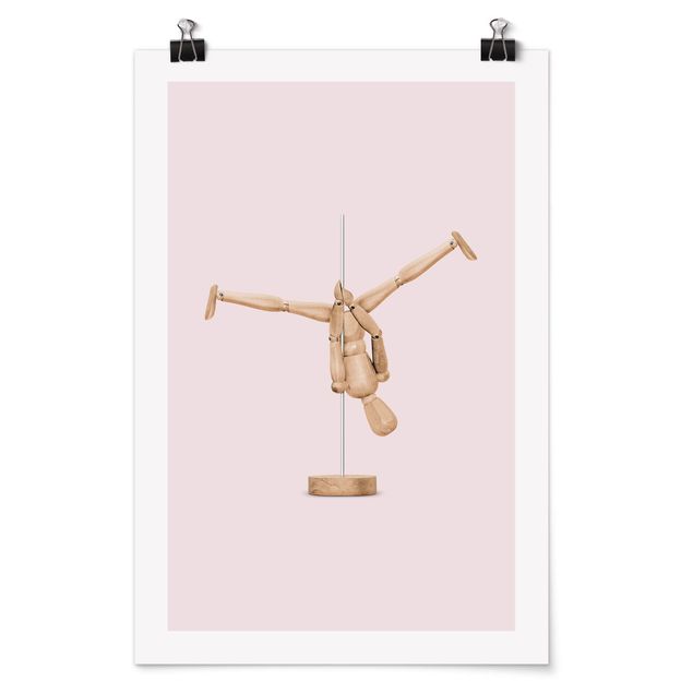 Poster retro Pole Dance avec Figure En Bois