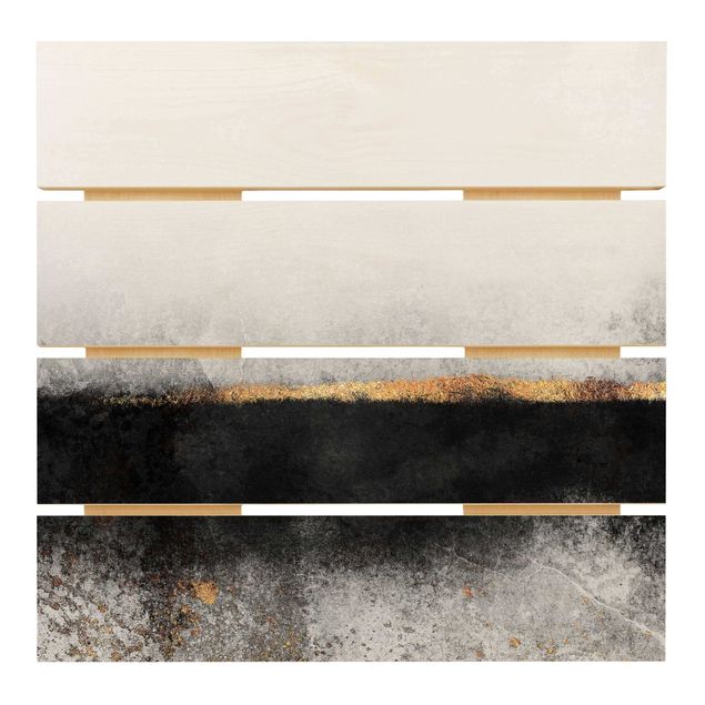 Impression sur bois Horizon doré abstrait noir et blanc