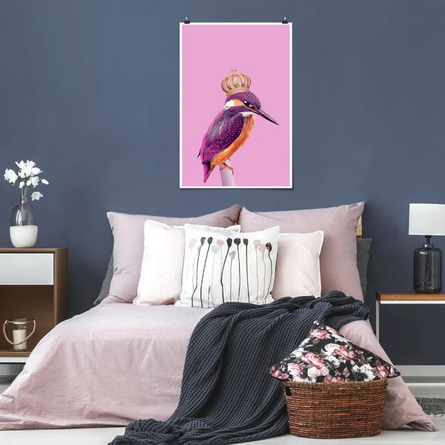 Tableau moderne Martin-pêcheur rose avec couronne