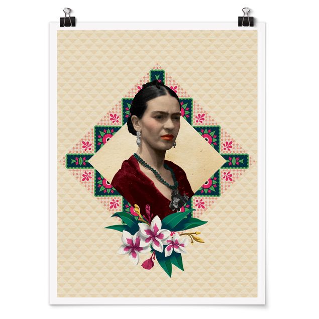 Tableau portrait Frida Kahlo - Fleurs et géométrie