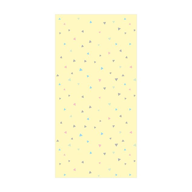 tapis modernes Triangles colorés dessinés au pastel sur jaune