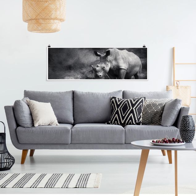 Posters en noir et blanc Rhinocéros solitaire