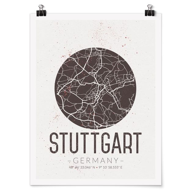 Tableau carte du monde Plan de ville de Stuttgart - Rétro