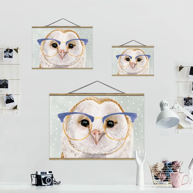 Tableau en tissu avec porte-affiche - Animals With Glasses - Owl