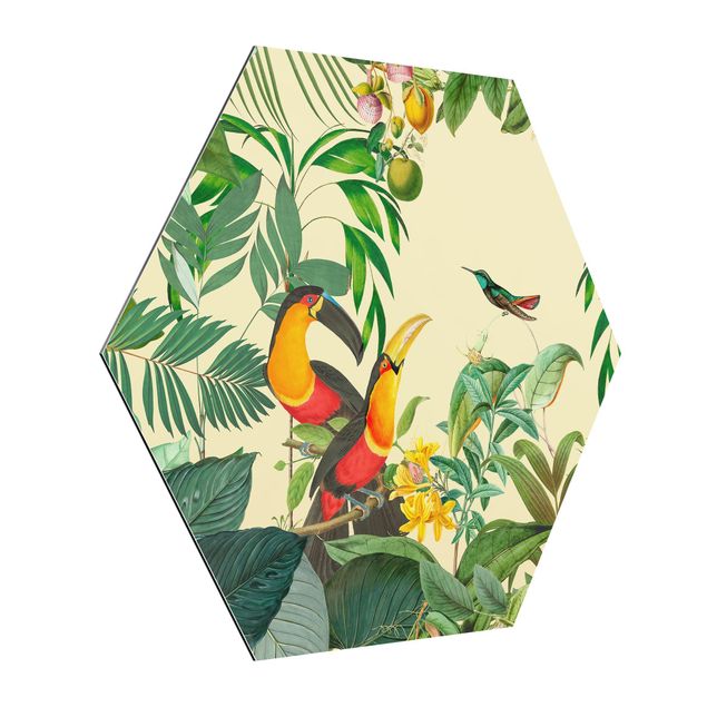 Tableau fleurs Collage Vintage - Oiseaux dans la jungle