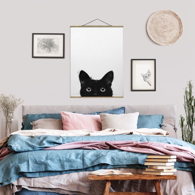 Tableaux chats Illustration Chat Noir sur Peinture Blanche
