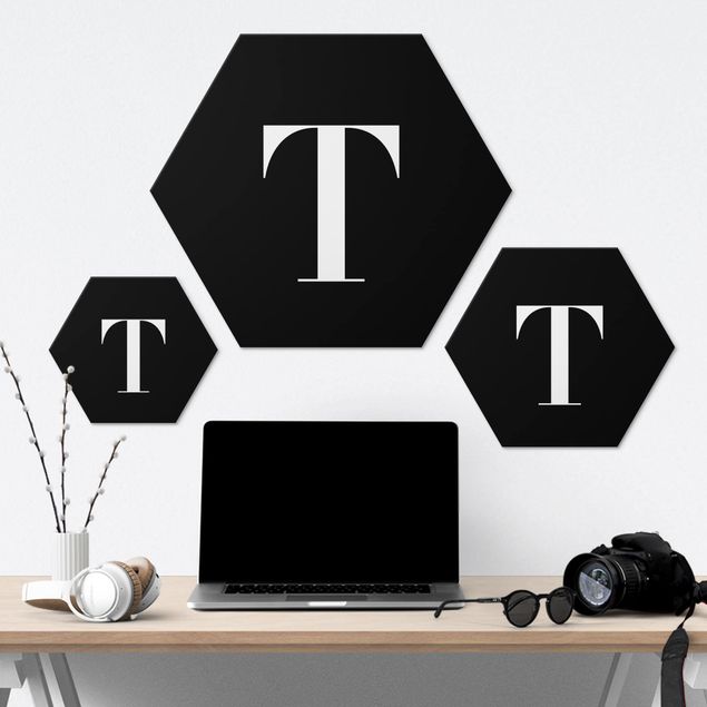 Hexagone en alu Dibond - Letter Serif Black T