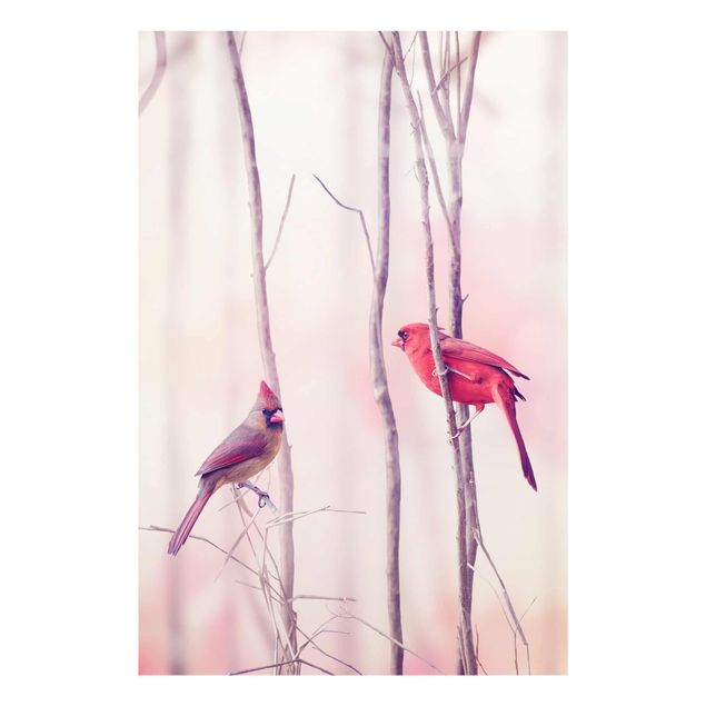 Tableau rose Oiseaux sur des branches