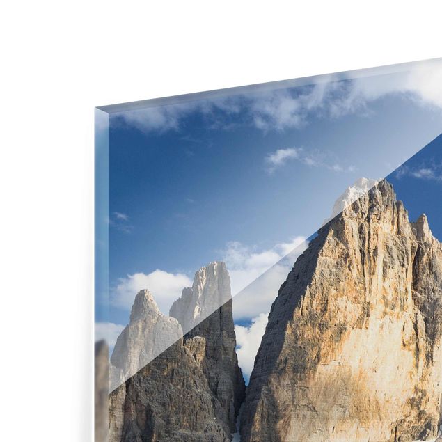 Tableau verre paysage Zinnen du Tyrol du Sud et reflet de l'eau