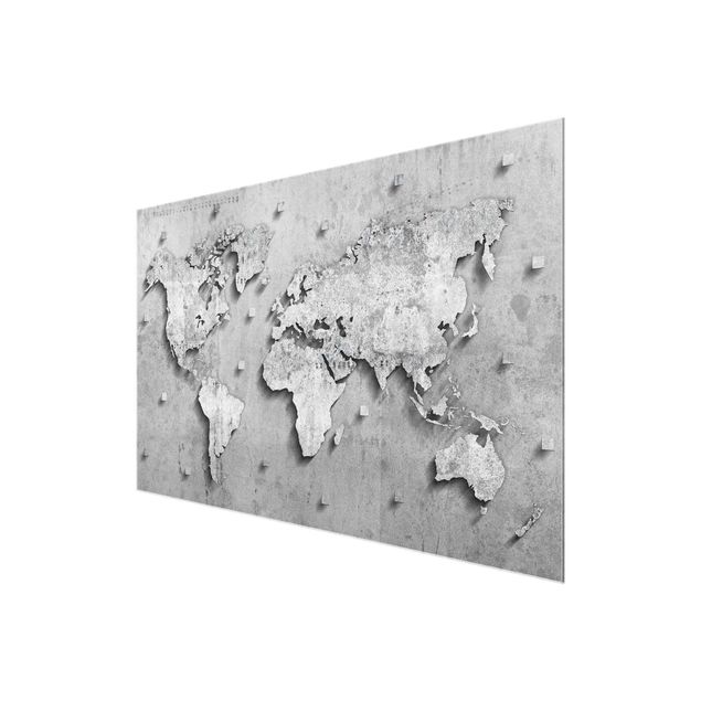 Tableaux en verre magnétique Carte du monde en béton