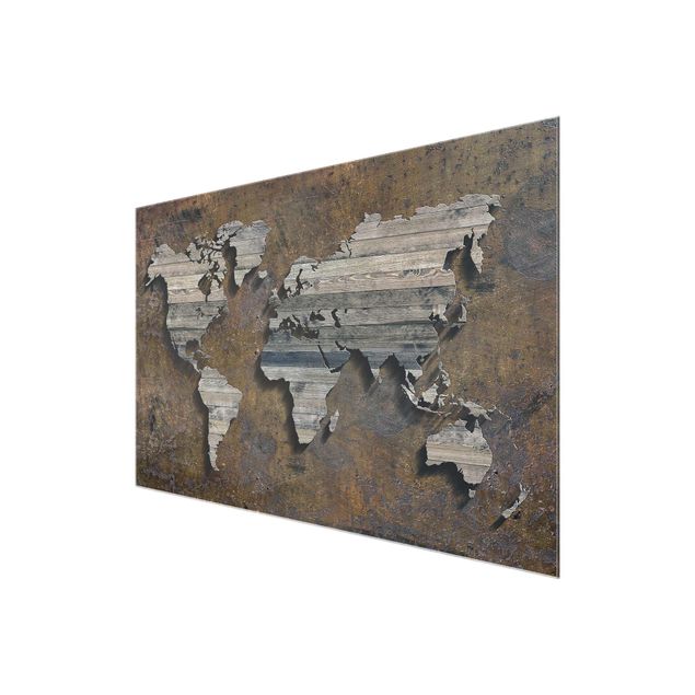 Tableaux muraux Carte du monde avec grille en bois