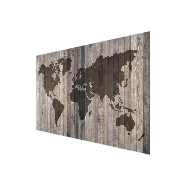 Tableaux en verre magnétique Carte du monde en bois