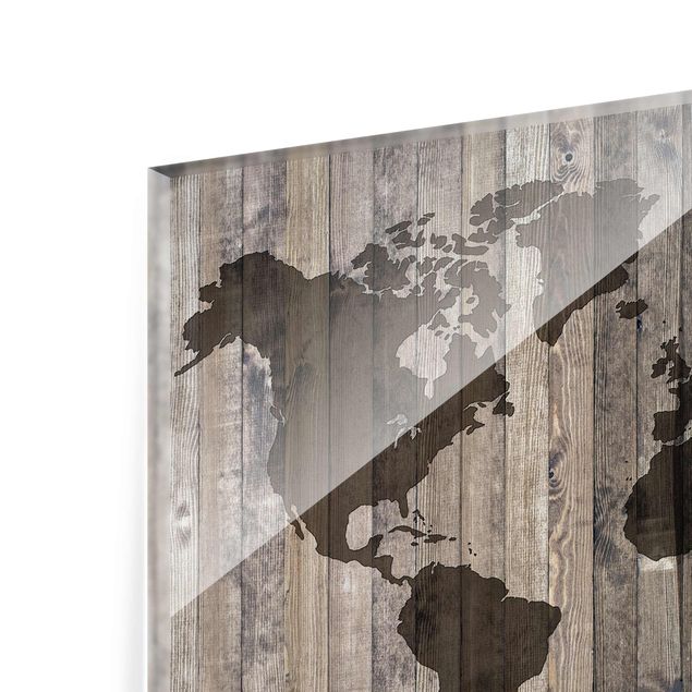 Tableau en verre - Wood World Map