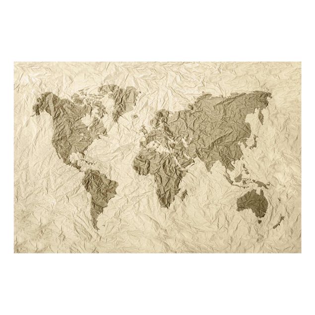 Tableaux marron Carte du Monde en Papier Beige Marron