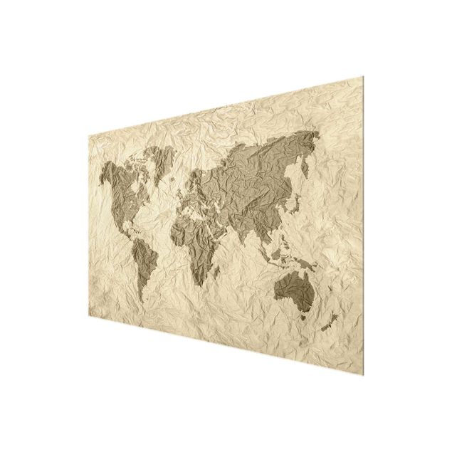 Tableaux Carte du Monde en Papier Beige Marron