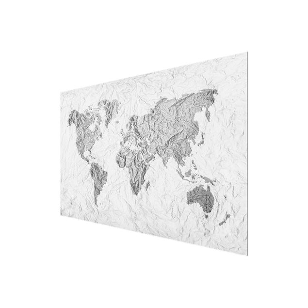 Tableaux Carte du Monde en Papier Blanc Gris