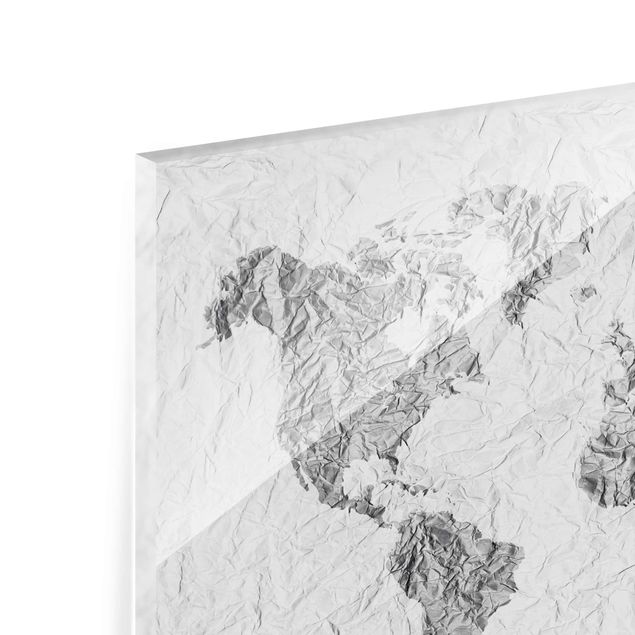 Tableau en verre - Paper World Map White Grey
