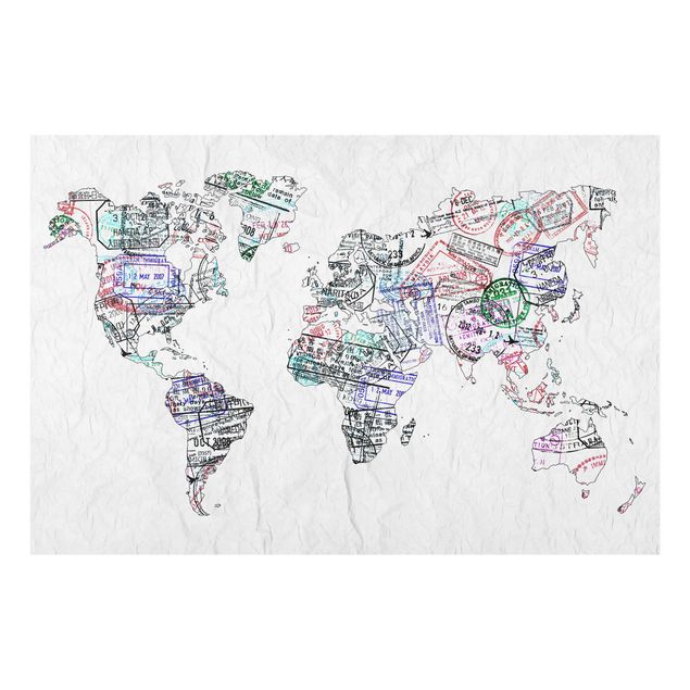 Tableaux muraux Silhouette urbaine de Passeport Carte du Monde