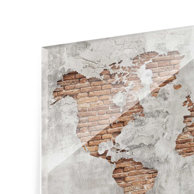 Tableau en verre - Shabby Concrete Brick World Map