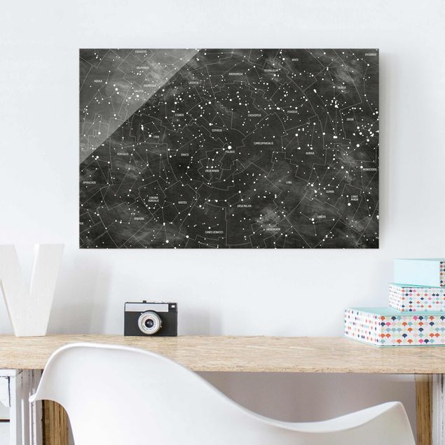 Tableaux en verre architecture & skyline Carte des constellations aspect tableau noir