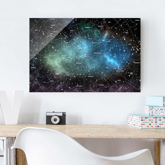 Tableaux en verre architecture & skyline Carte des Constellations Stellaires Nébuleuse Galactique