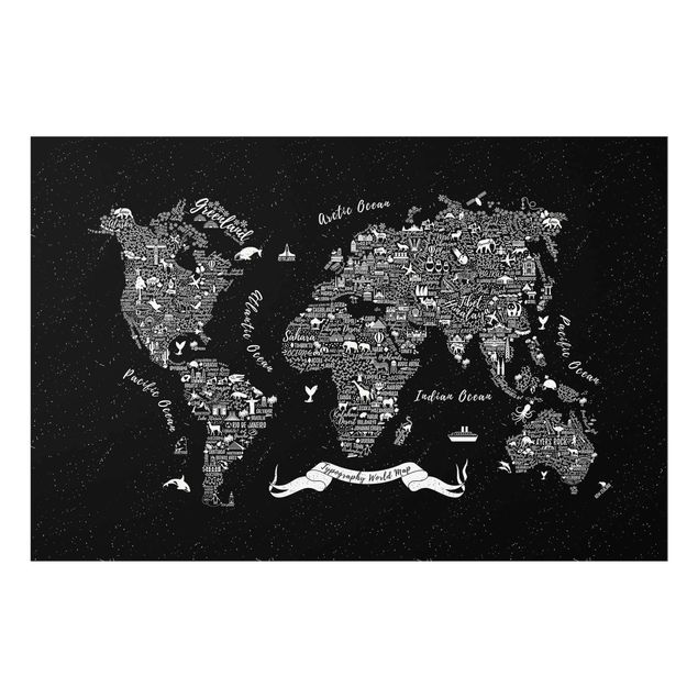 Tableaux noirs Typographie Carte du Monde Noir