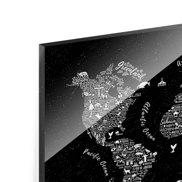 Tableau en verre - Typography World Map Black