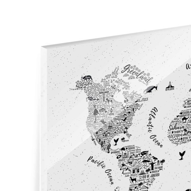 Tableau en verre - Typography World Map White