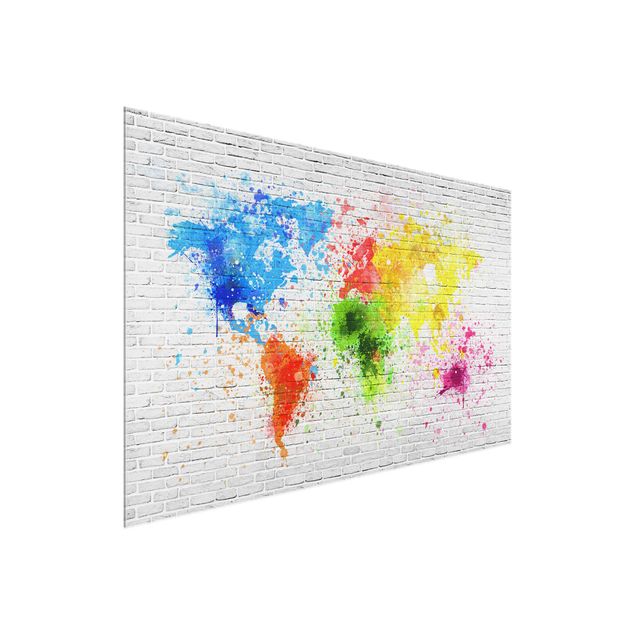 Tableau de ville Mur de briques blanches Carte du monde