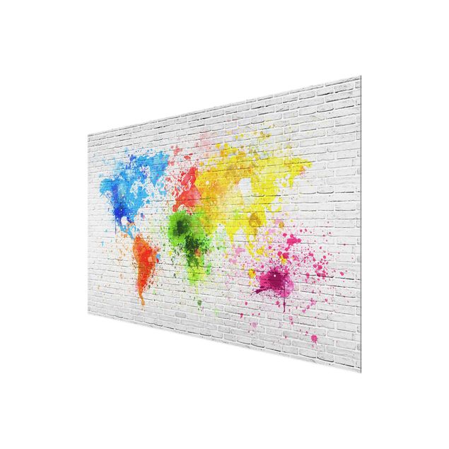 Tableaux muraux Mur de briques blanches Carte du monde