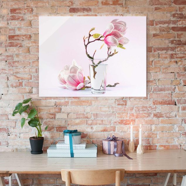 Tableaux en verre fleurs Magnolia Dans Un Verre