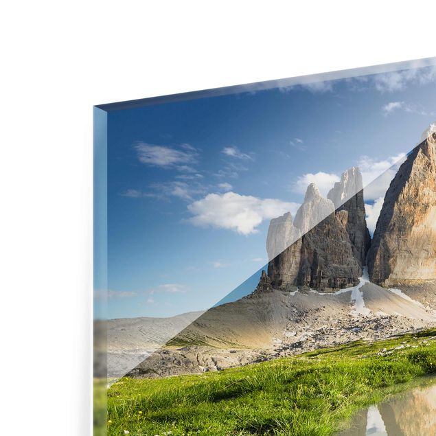 Tableau verre paysage Zinnen du Tyrol du Sud et reflet de l'eau