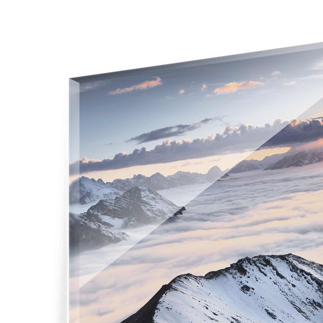 Tableau verre paysage Vue de nuages et de montagnes
