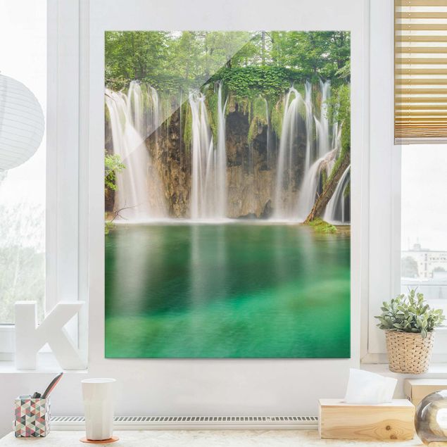 Tableaux en verre cascade Chute d'eau Plitvice Lakes