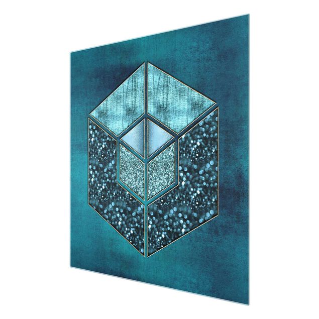 Tableaux de Andrea Haase Hexagone Bleu avec Contour Doré
