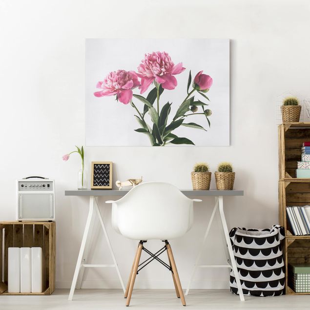 Tableaux modernes Fleurs et bourgeons roses sur fond blanc