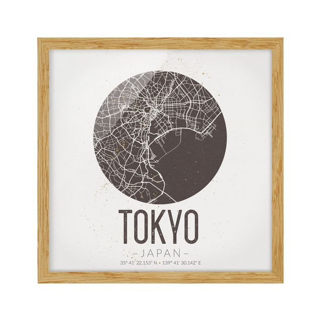 Affiches encadrées carte du monde Plan de ville de Tokyo - Rétro