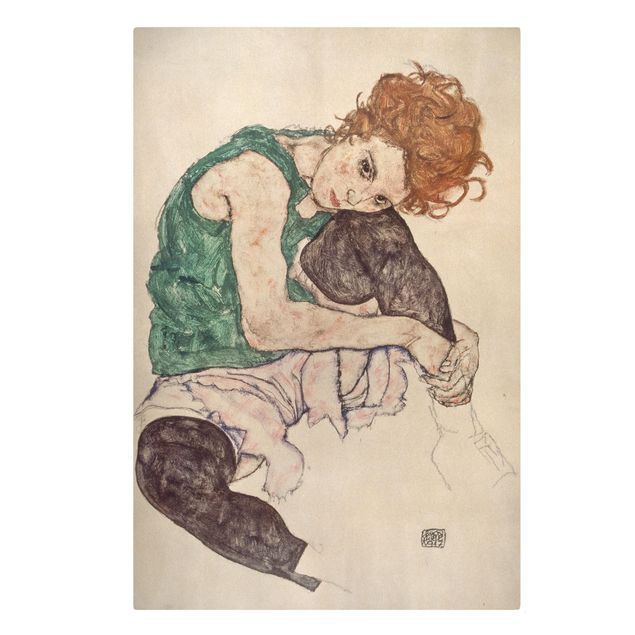 Tableaux portraits Egon Schiele - Femme assise avec un genou en l'air