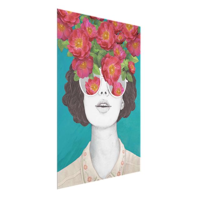 Tableaux moderne Illustration Portrait Femme Collage avec Fleurs Lunettes
