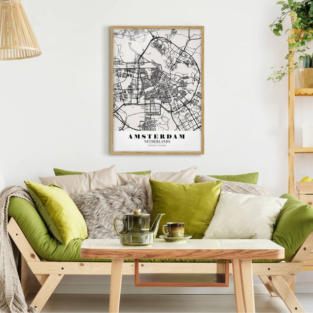 Tableaux encadrés mappemonde Plan de ville d'Amsterdam - Classique