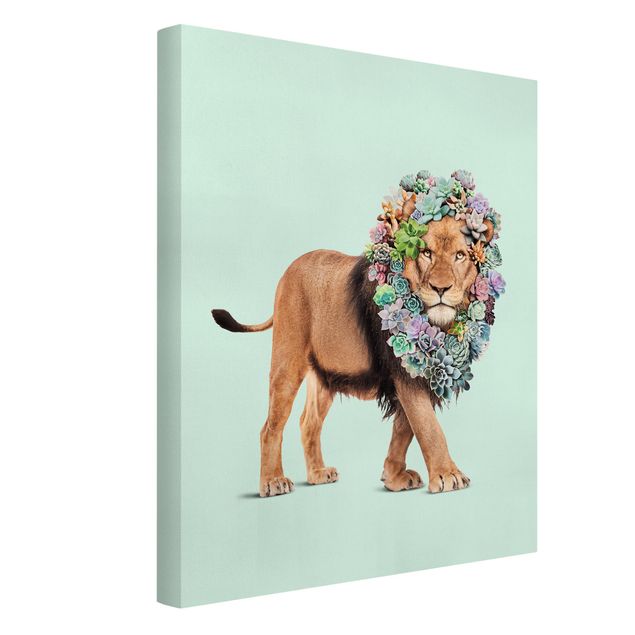 Tableau toile lion Lion avec Succulents