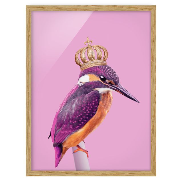 Tableaux animaux Martin-pêcheur rose avec couronne