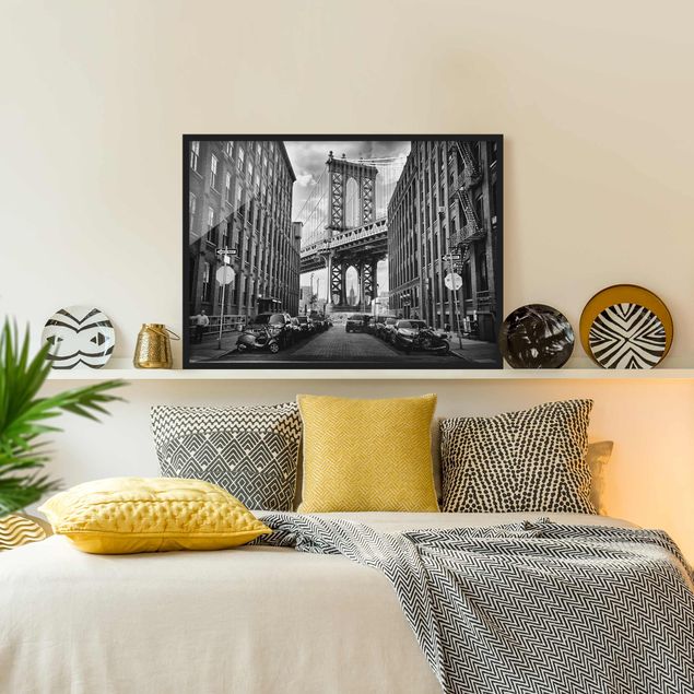 Tableaux encadrés noir et blanc Pont de Manhattan en Amérique