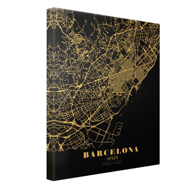 Impressions sur toile Plan de ville de Barcelone - Noir classique