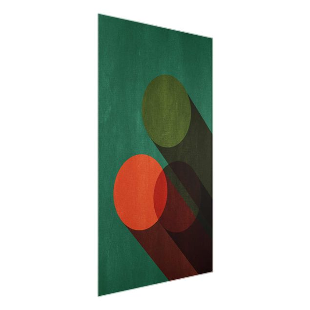 Tableau art abstrait Formes abstraites - Cercles en vert et rouge