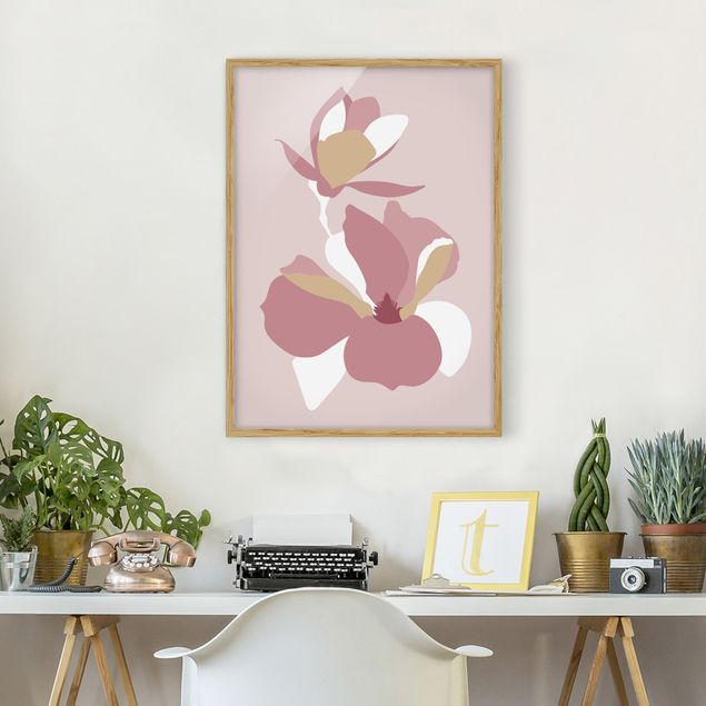 Tableaux Artistiques Line Art Fleurs rose pastel