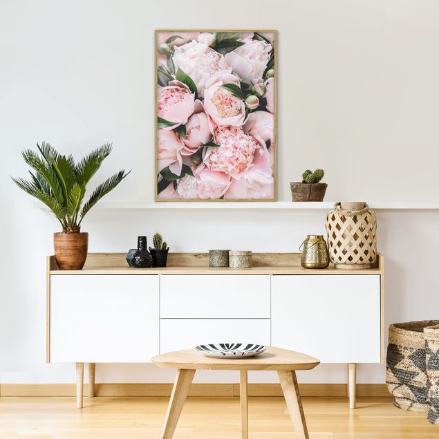 Tableaux moderne Pivoines roses avec feuilles