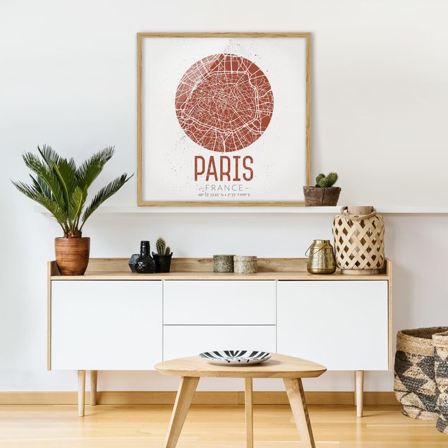 Tableaux encadrés noir et blanc Plan de ville de Paris - Rétro