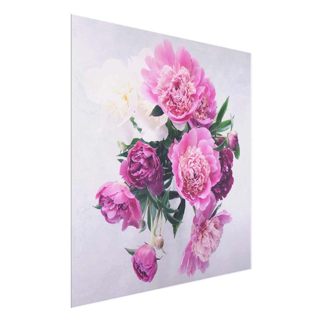 Tableaux en verre fleurs Pivoines Shabby Rose Blanc