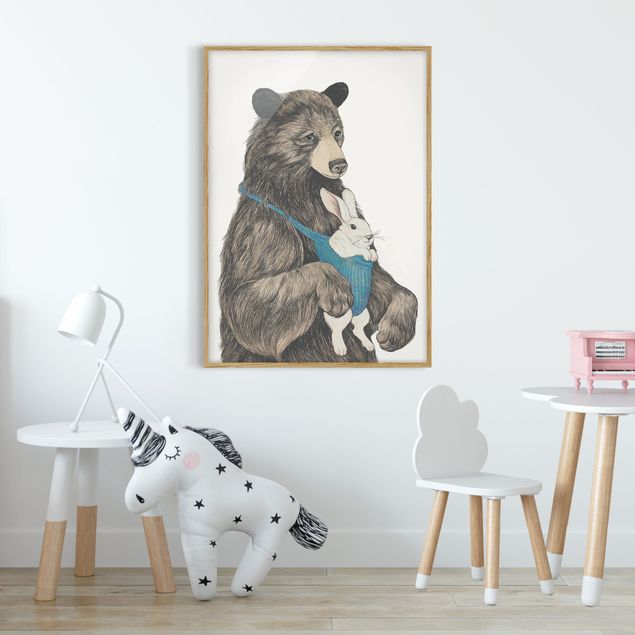 Affiches encadrées animaux Illustration Ours et Bébé Lapin